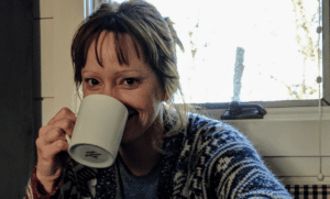 Mom drinking coffee