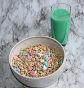 Lucky Charms with green milk