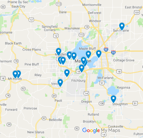 Map of Madison-area Drive-thru Coffee Shop